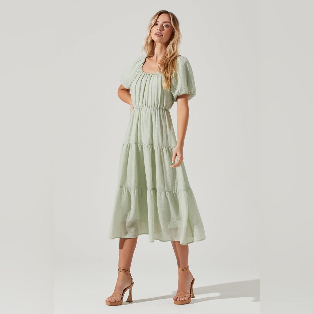 ASTR smocked tiered maxi dress in sage
